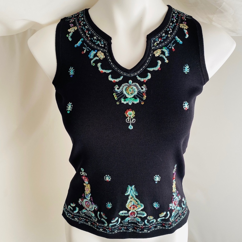 Joseph A black multicolor sequin and embroidery tank top